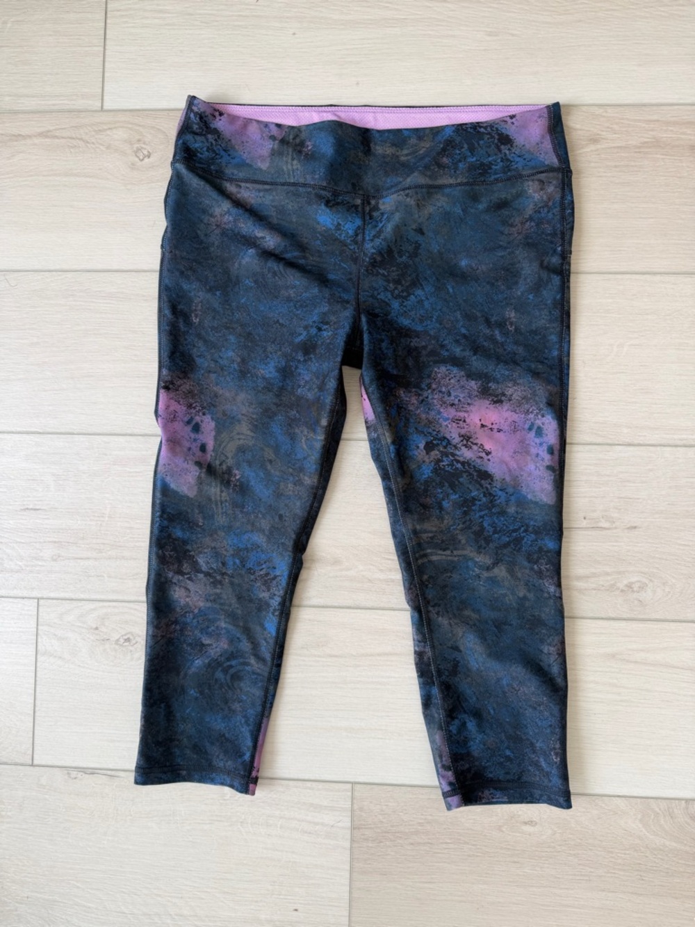 Marika Black Capri Leggings with Blue and Purple Accents